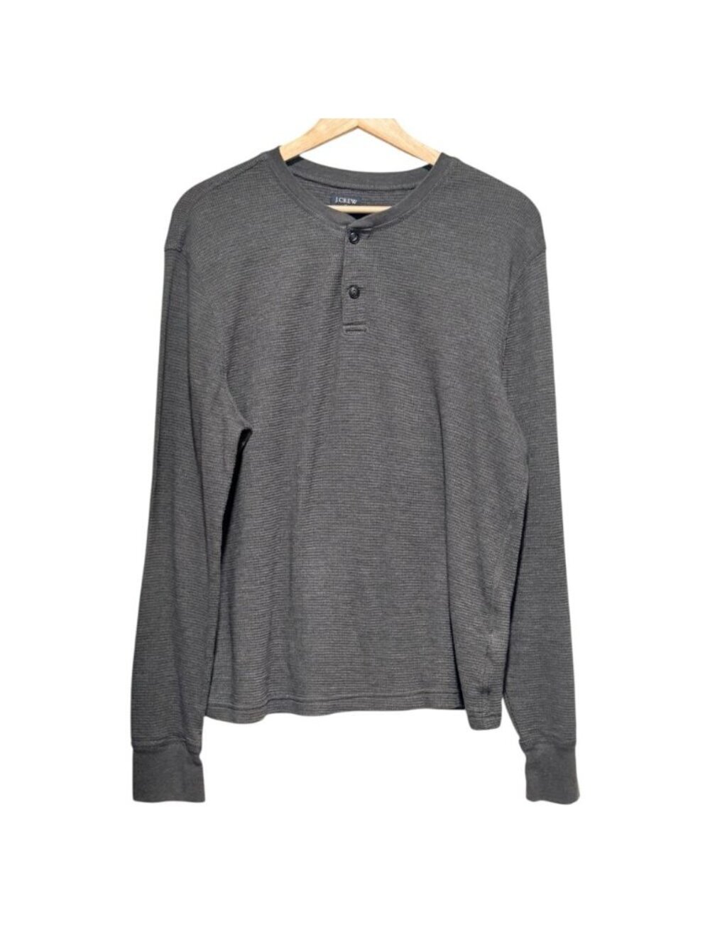 J Crew Mens Medium Charcoal Gray Henley Long Sleeve Thermal Shirt